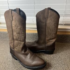 Old West Brown Leather Cowboy Boots TBM3051 Mens Size 10.5D Western Pull On Shoe